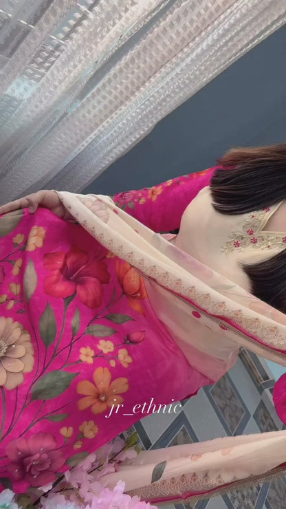 Elegant Floral Suit Set with Heavy Fancy Hand Work