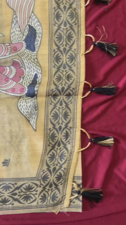 Aureesha Golden Mustard Art Soft Muga Cotton Woven Saree