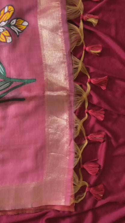 Traditional Pink Soft Muga Cotton Resham Weaving Saree