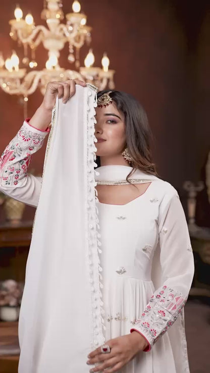 White Embroidered Festive Wear Anarkali Suit