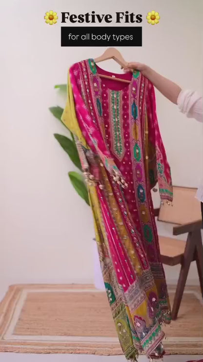 Pista Shanti Chinon Anarkali Kurti Palazzo Set with Chiffon Dupatta
