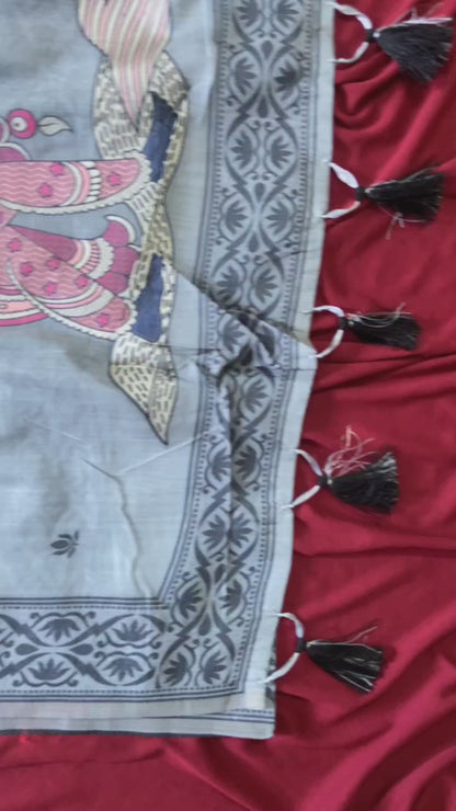 Aaradhya - Soft Muga Cotton Saree with Traditional Kalamkari Woven Design