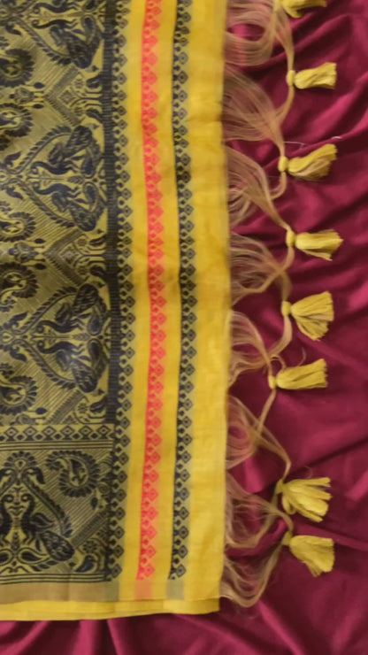 Festive Yellow Premium Soft Muga Cotton Woven Saree