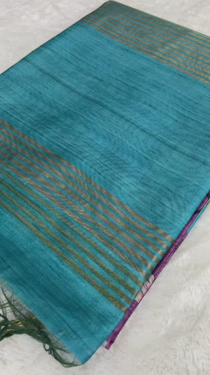 Indrani Purple-Turquoise Floral Print Soft Tussar Silk Saree