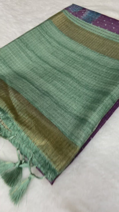 Amayra Royal Purple Botanical Tussar Silk Saree
