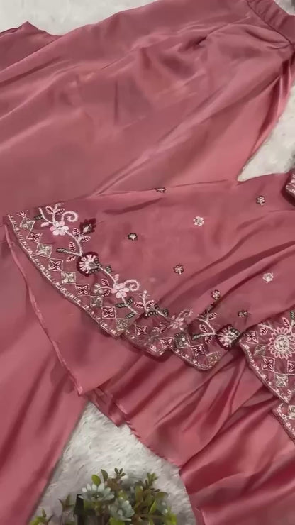 New Designer Pink Rangoli Silk Embroidered Suit Set
