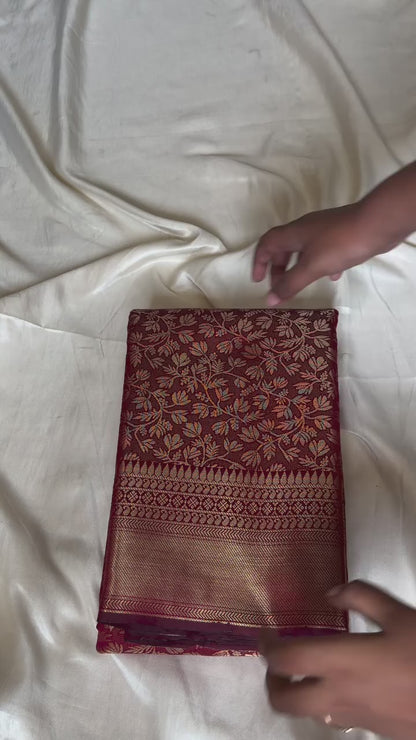 Royal Maroon Gold Zari Woven Banarasi Silk Saree With Transcendent Blouse Piece