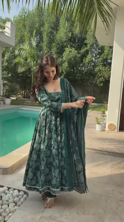 Premium Readymade Anarkali Suit Set with Digital Print & Embroidery