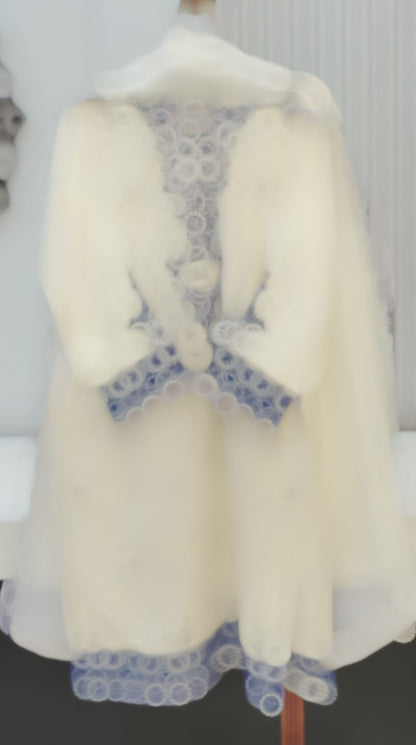 Elegant White Blue Rayon Cotton Embroidery Suit Set