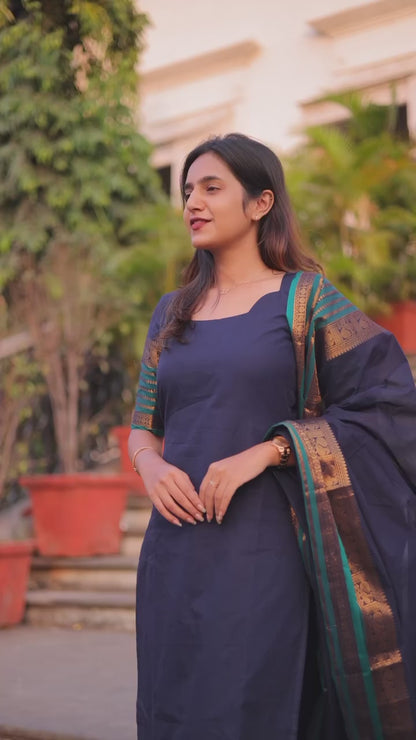 BEAUTIFUL KANCHI COTTON SUIT SET WITH JAQUARD DUPATTA