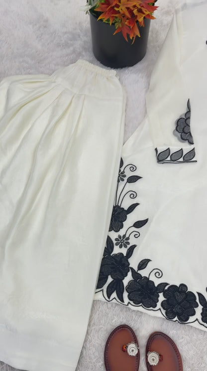 Elegant Cream Fendy Silk Embroidery Suit Set