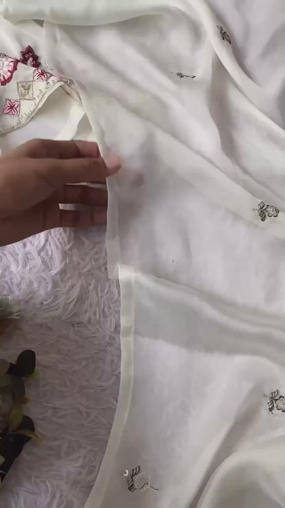 New Designer White Rangoli Silk Embroidered Suit Set