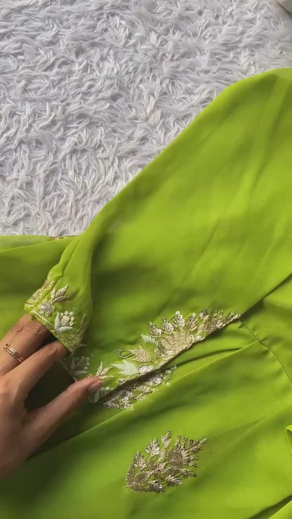 Attractive Parrot Green Georgette Embroidery Anarkali Gown with Dupatta