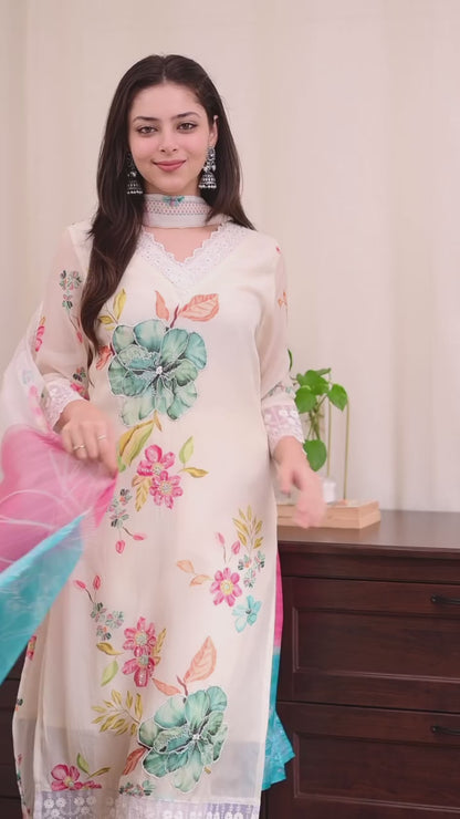 MOST CHARMING ORGANZA SUIT SET WITH HANDWORK