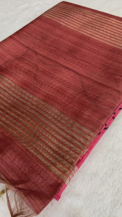 Malvika Pink-Maroon Floral Print Soft Tussar Silk Saree