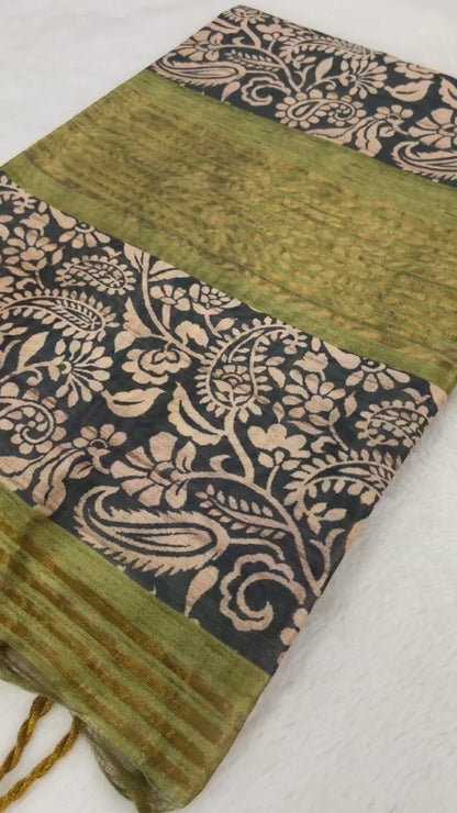 Kashvi Plum Purple Soft Tussar Silk Saree with Kalamkari Block Prints